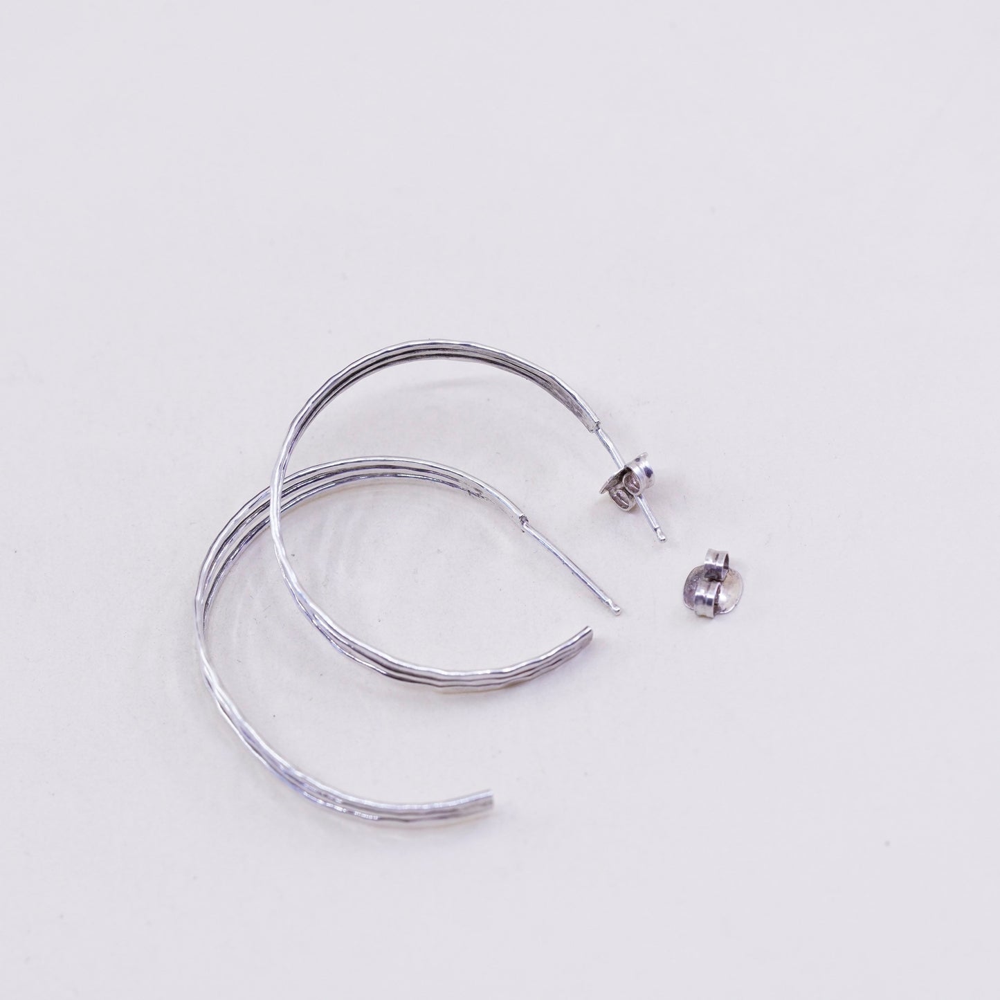 1”, Vintage sterling silver loop earrings, fashion minimalist primitive hoops