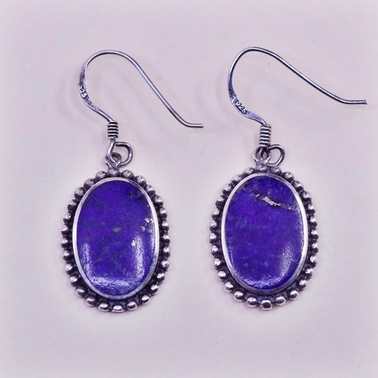 Vintage Sterling 925 Silver Handmade earrings with oval lapis lazuli and beads