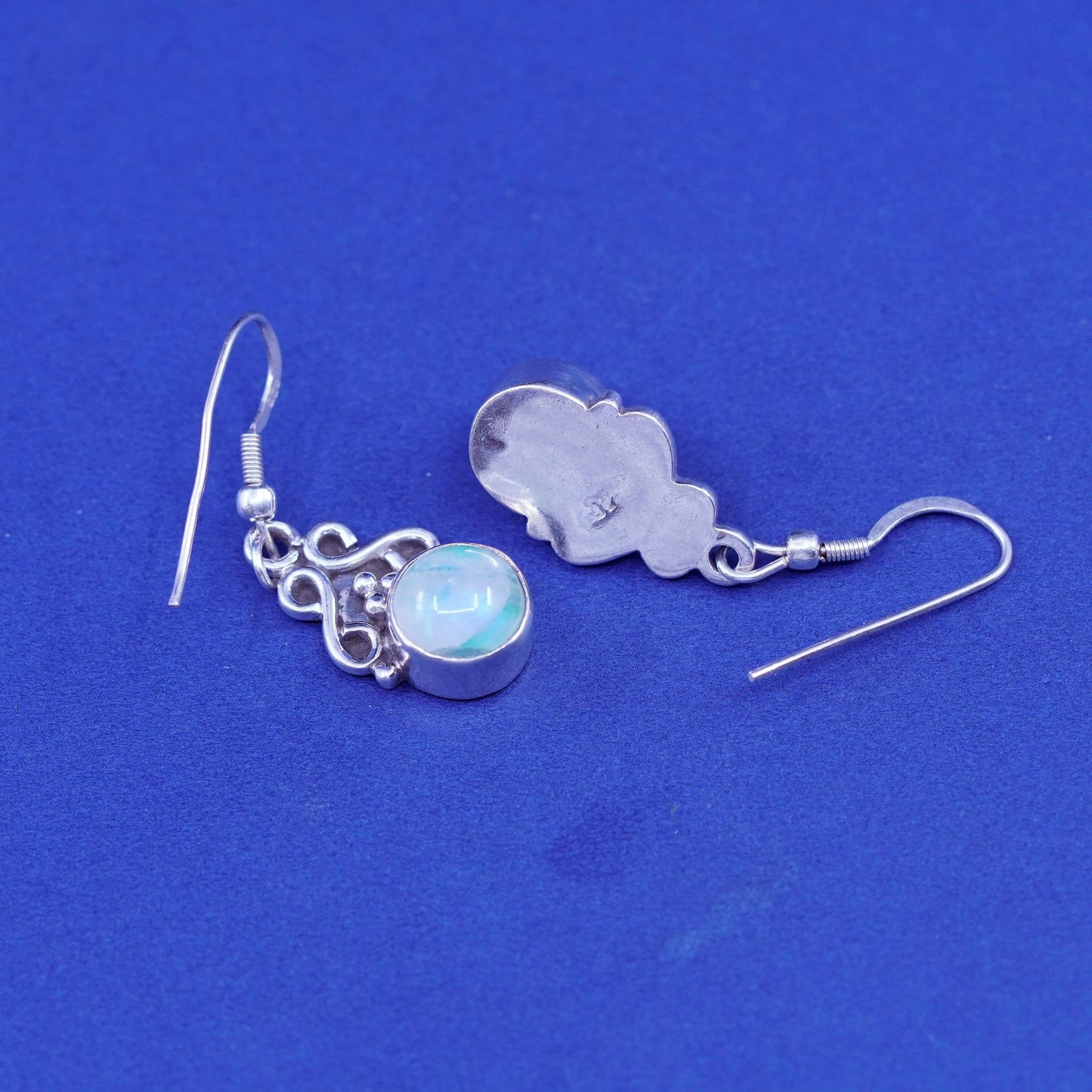 Vintage Sterling 926 silver handmade earrings with round moonstone and beads