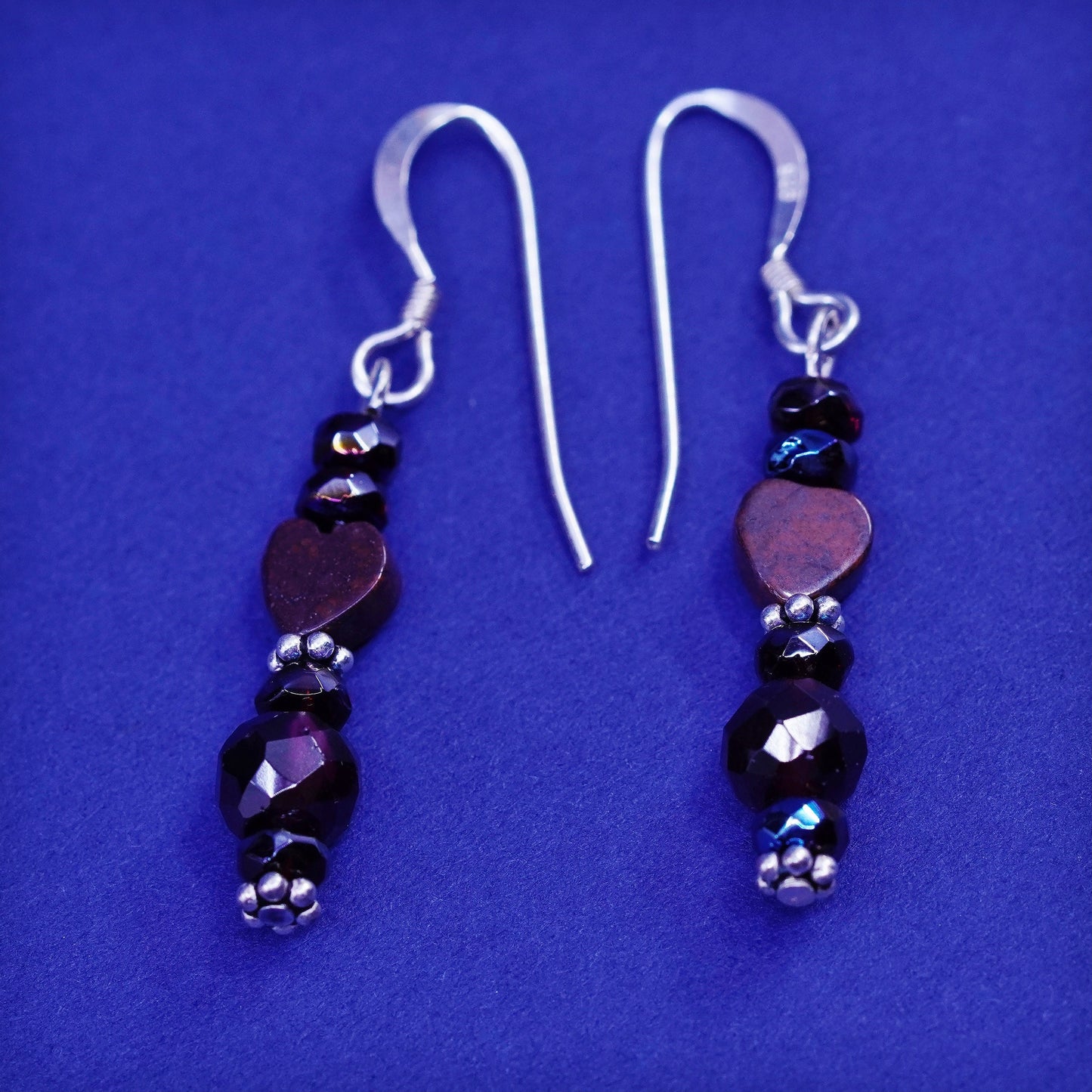 Vintage sterling 925 silver handmade earrings with garnet beads