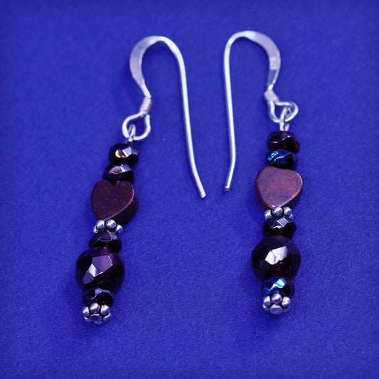 Vintage sterling 925 silver handmade earrings with garnet beads
