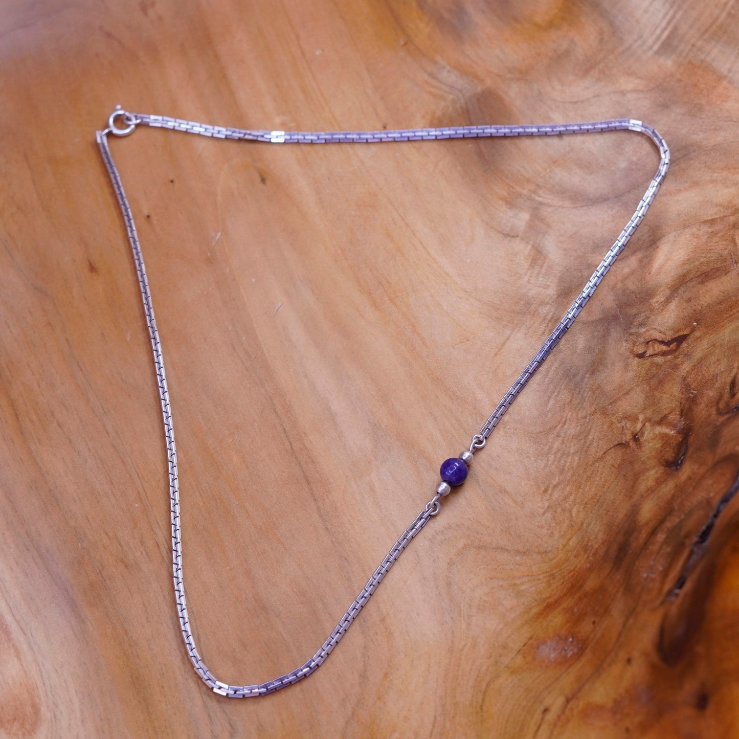 18”, sterling silver handmade necklace, 925 snake chain with lapis bead pendant