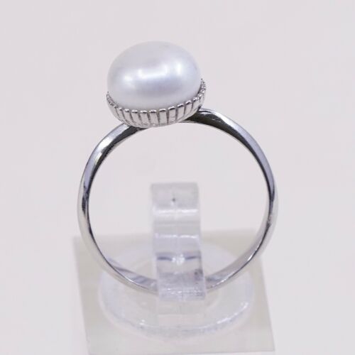 Sz 8, Vtg Sterling 925 Silver Handmade Ring W/ Freshwater Pearl, Simple Elegant