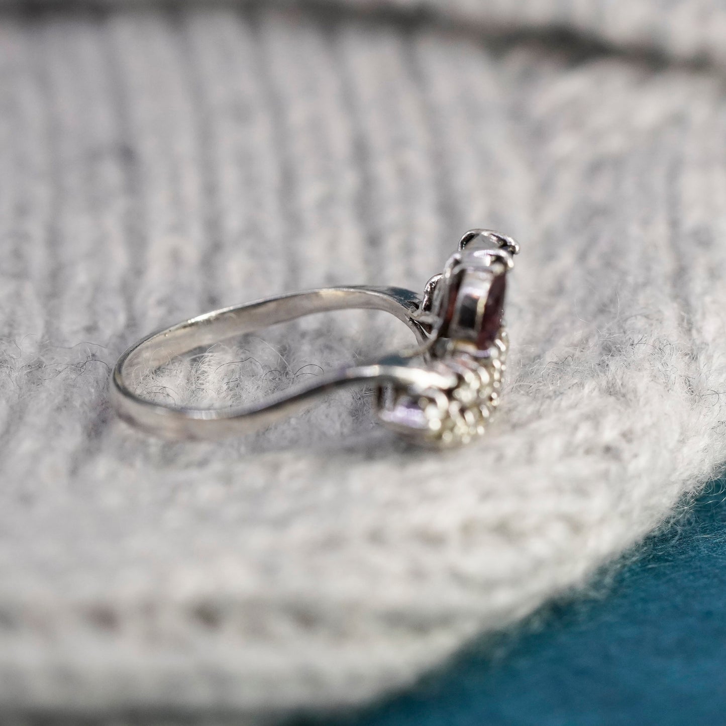Size 8.5, vintage Sterling 925 silver engagement anniversary ring w/ cluster Cz