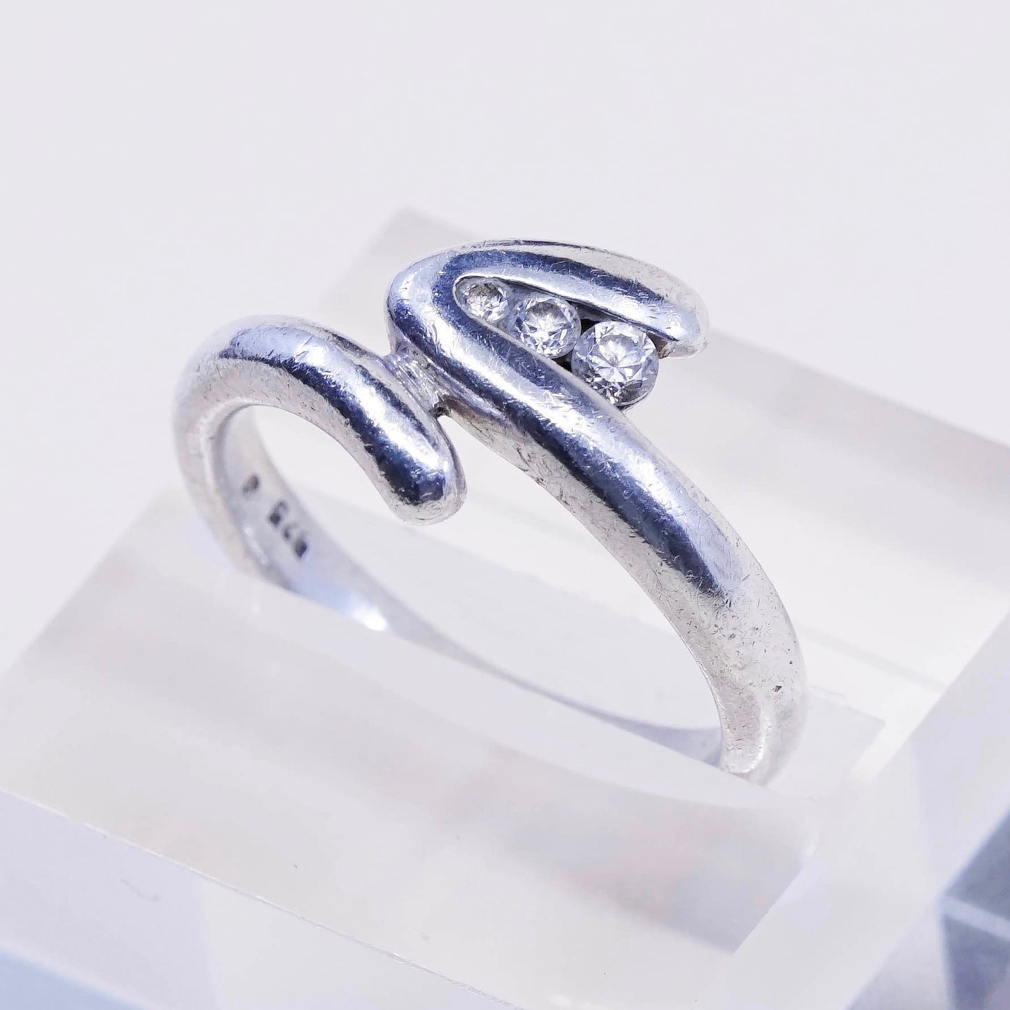 Size 10.5, Vintage sterling silver handmade ring, engagement ring w/ cz