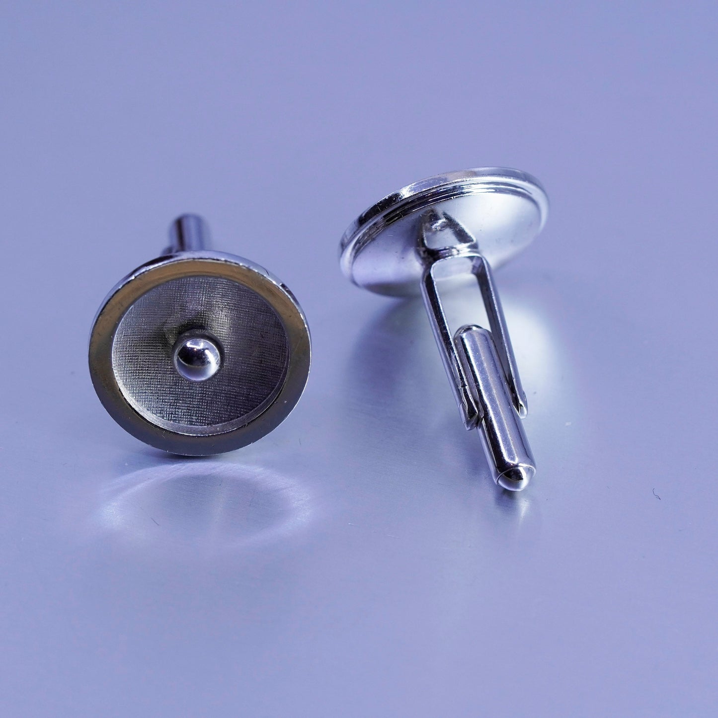 Vintage 1950s sterling silver cuff link, 925 textured round cufflink with pearl
