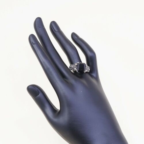 Sz 10.25, Vtg Sterling Silver handmade Ring, 925 Silver W/ Obsidian n marcasite