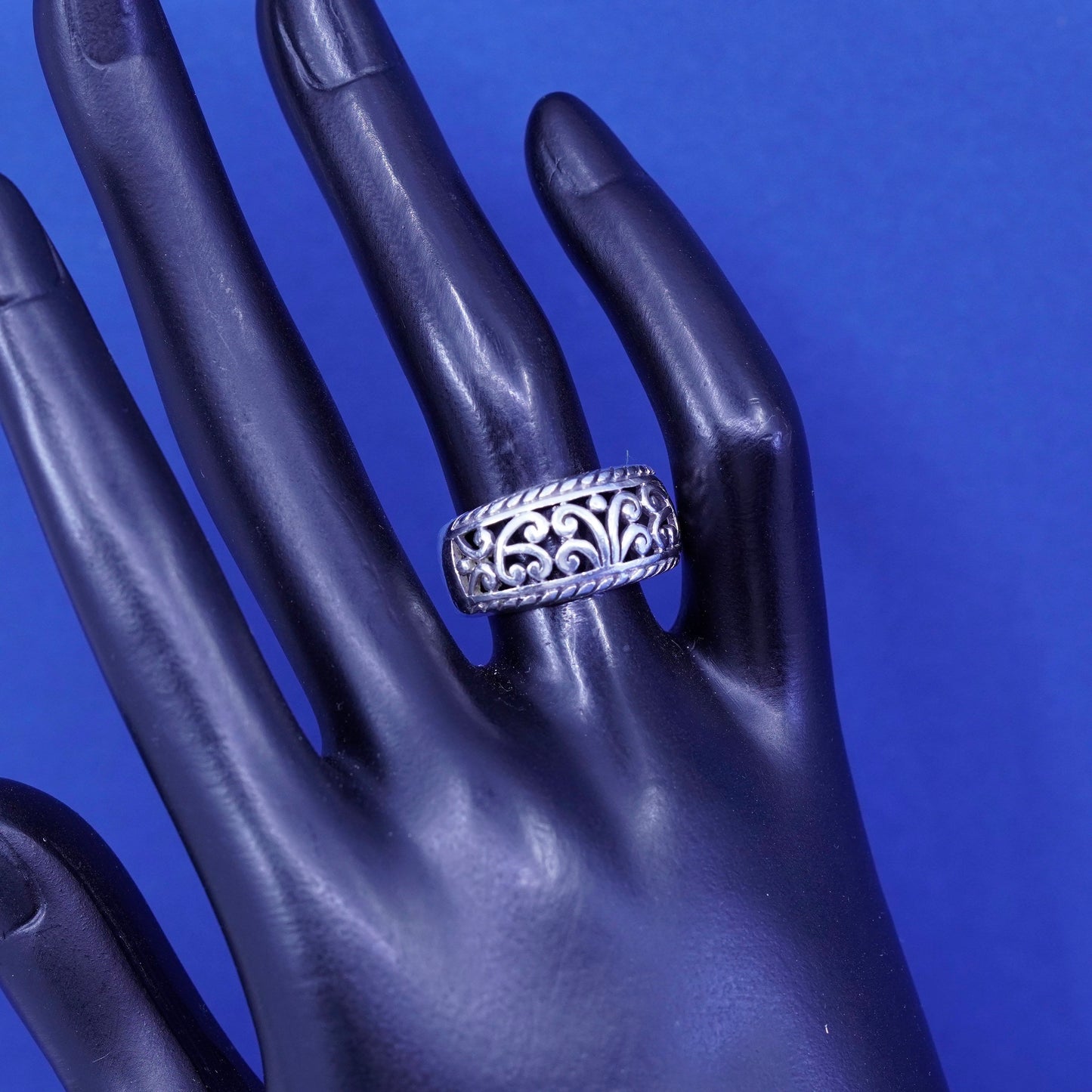Size 6.5, vintage Sterling silver handmade ring, 925 Filigree swirl band