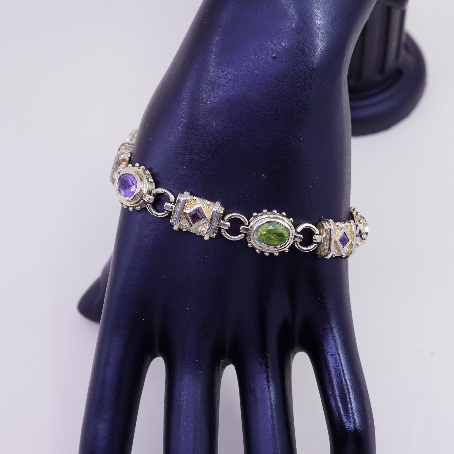 7.5”, gold sterling silver bracelet, vermeil 925 tennis bracelet peridot ruby