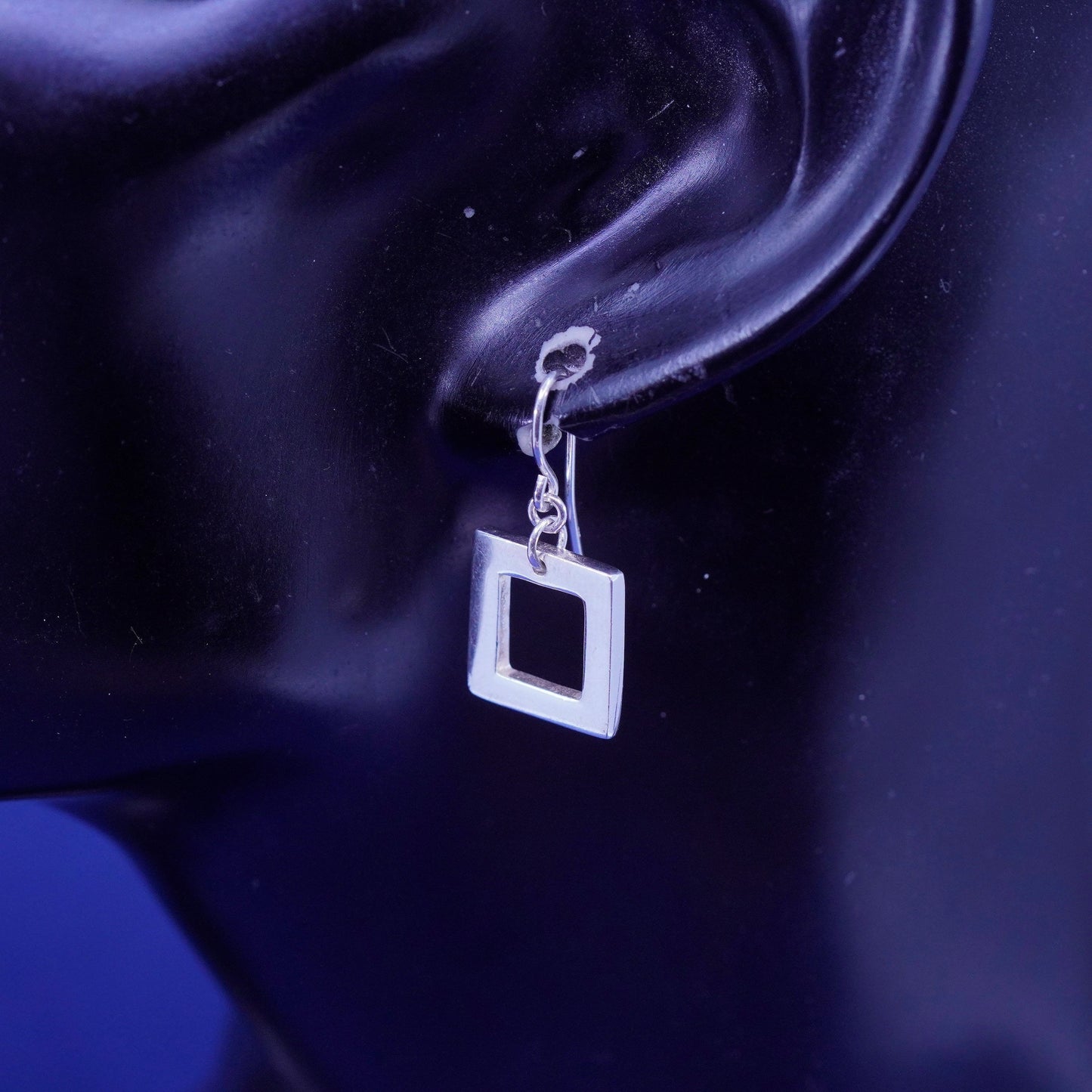 Vintage sterling 925 silver handmade square dangles earrings