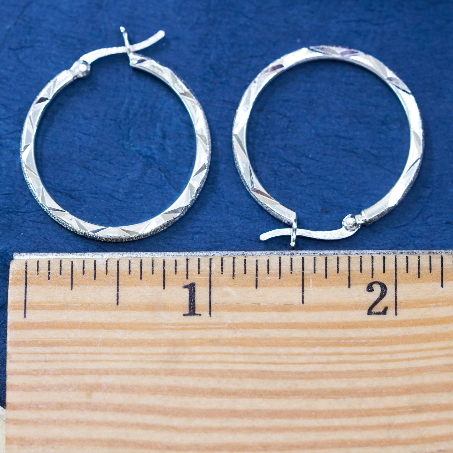 1”, vintage Sterling silver hoop earrings, 925 textured huggie