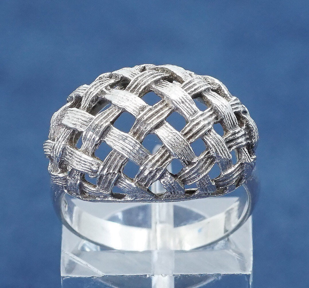 sz 7, vtg Sterling silver handmade ring, 925 cocktail ring w/ woven, braid