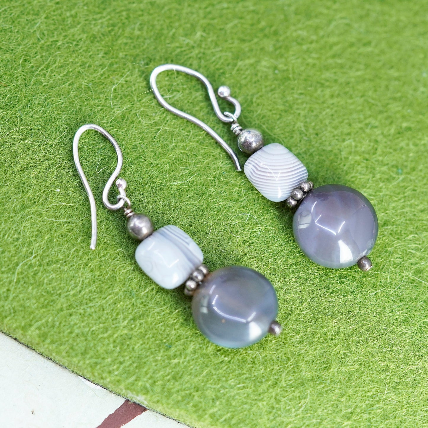 Vintage Sterling silver handmade earrings, garnet agate beads