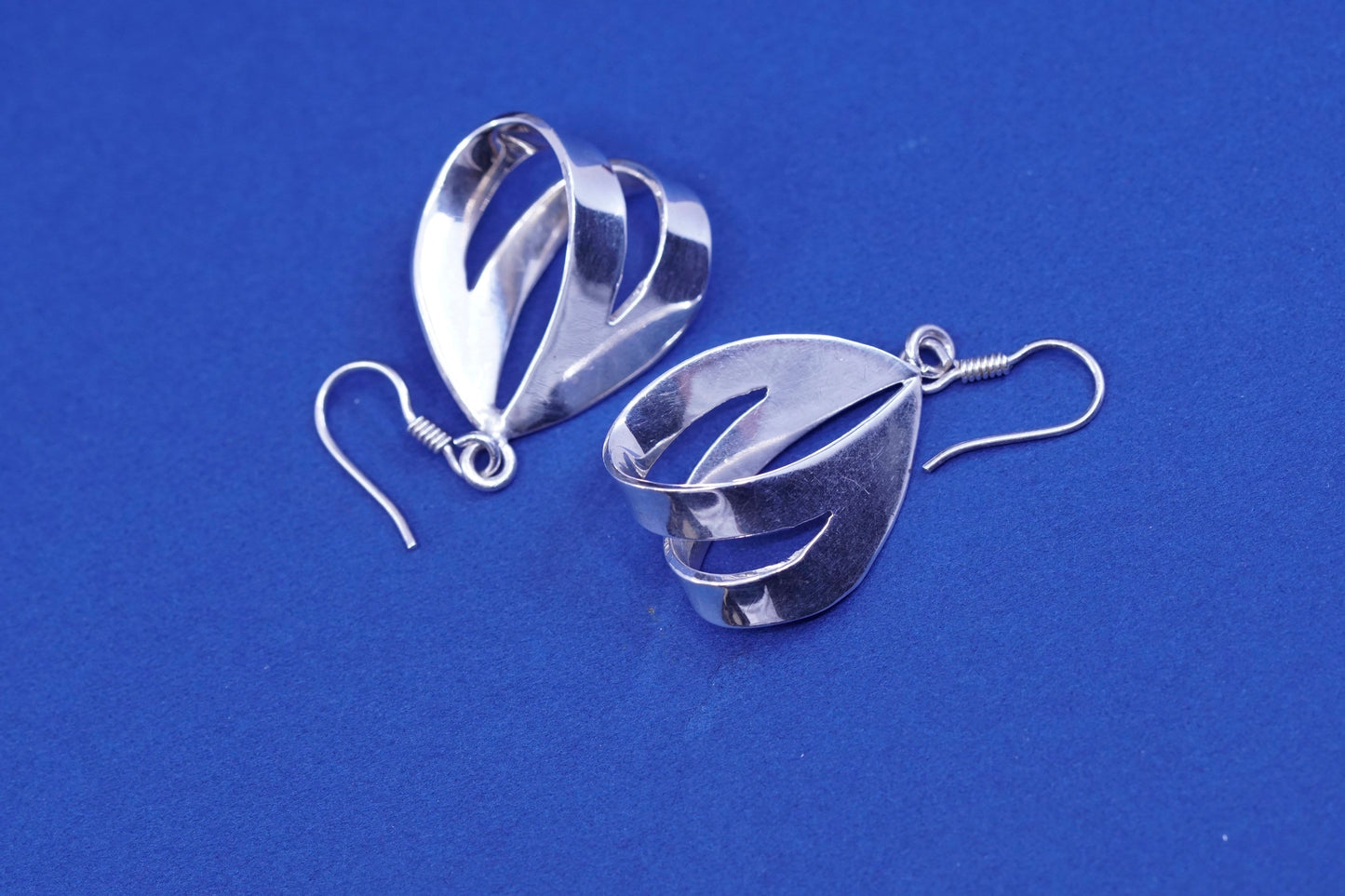 Sterling silver Handmade earrings, 925 folded teardrop Dangles