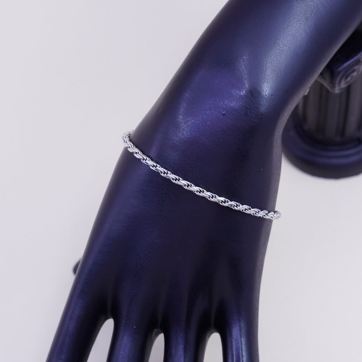 6.75”, 2mm, Vintage sterling 925 silver Italy rope chain bracelet
