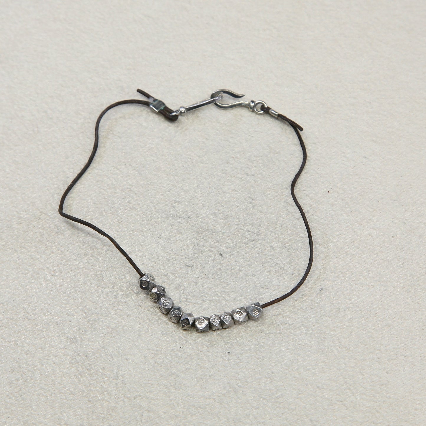 8" Vintage Sterling silver handmade bracelet, 925 beads w/ linen thread