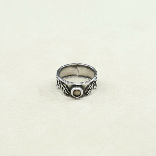 Sz 8, Vtg Sterling Silver Handmade Ring, 925 Silver Band W topaz inlay