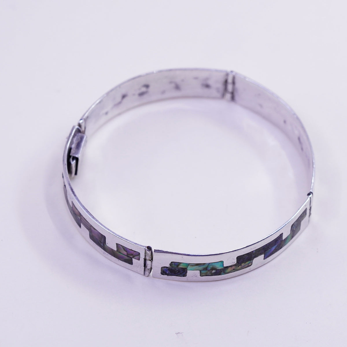 7”, vintage sterling silver handmade bracelet, 925 bar bangle with abalone