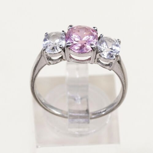 Sz 8, Sterling Ring, 925 Silver Fashion Engagement Ring W/ Pink N Clear Cz