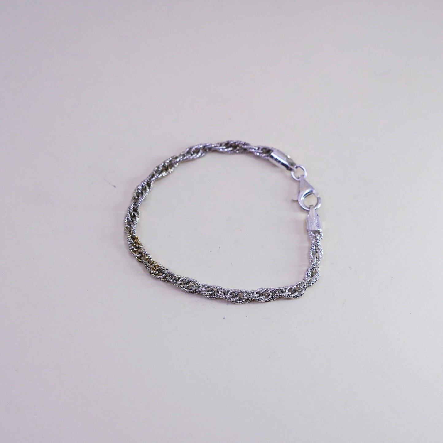 6.75", VTG Italy sterling silver bracelet, textured 925 Singapore rope chain