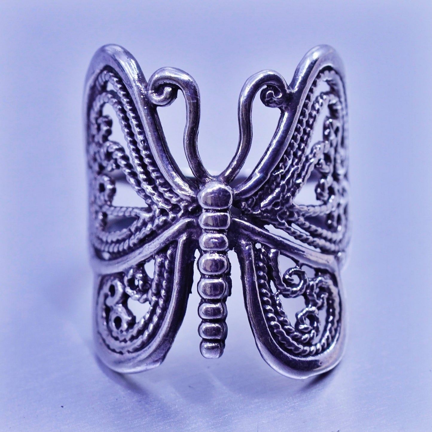 Size 6, vintage Sterling 925 silver handmade ring, filigree butterfly band