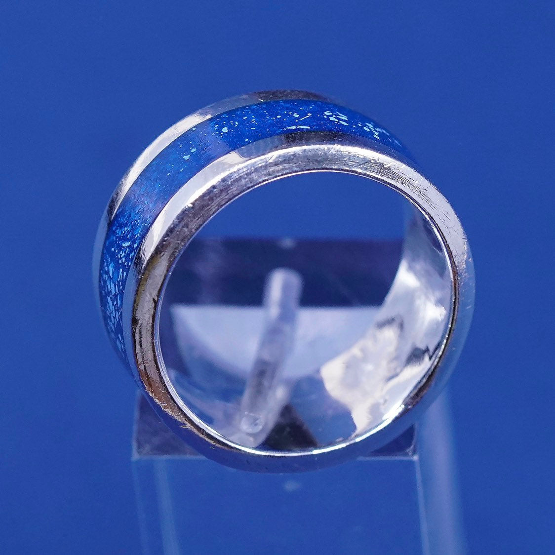 sz 9, vtg sterling silver handmade ring, 925 band w/ Lapis lazuli