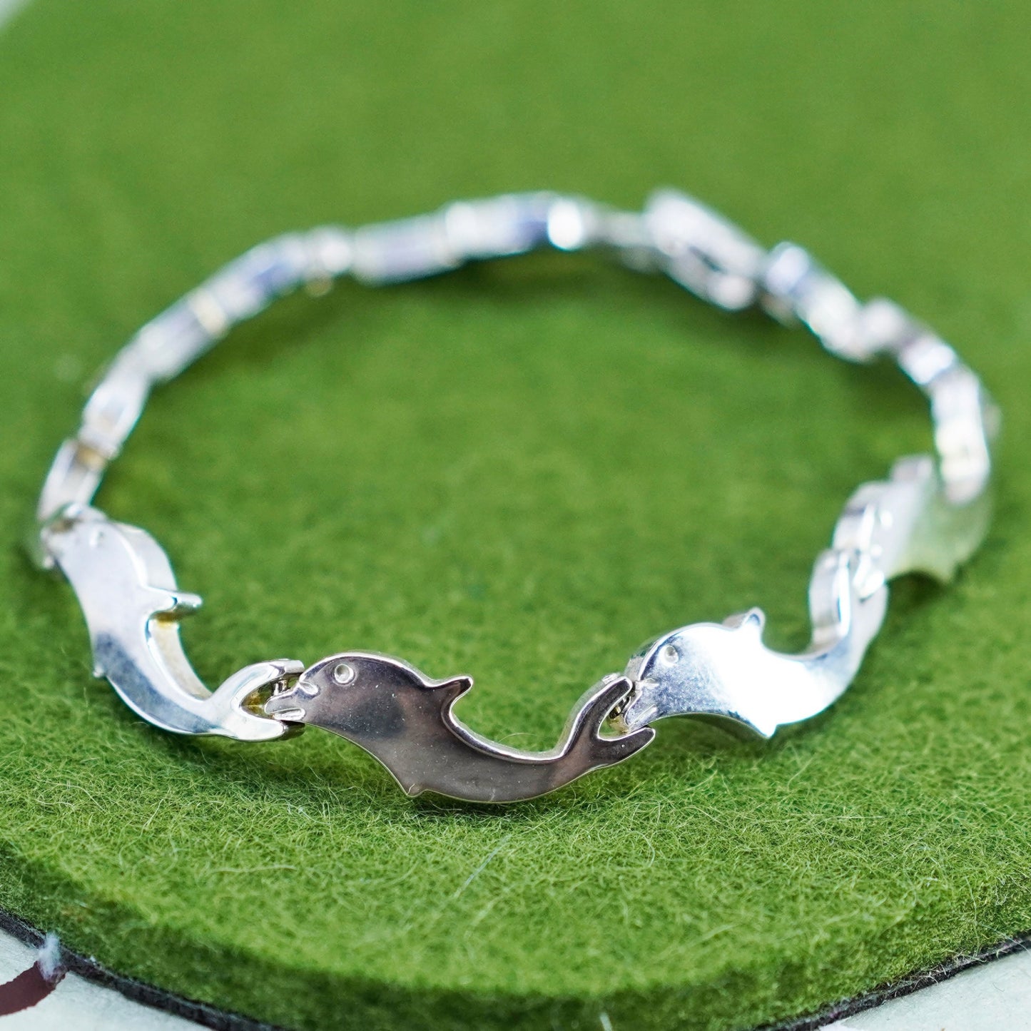 6.5”, vintage Mexico Sterling silver handmade bracelet, 925 dolphin links chain