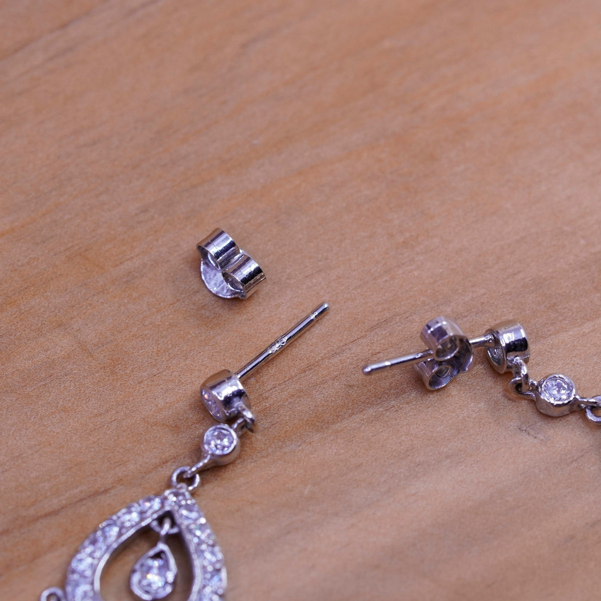 Vintage ATI Sterling silver earrings, 925 teardrops with cluster Cz Around