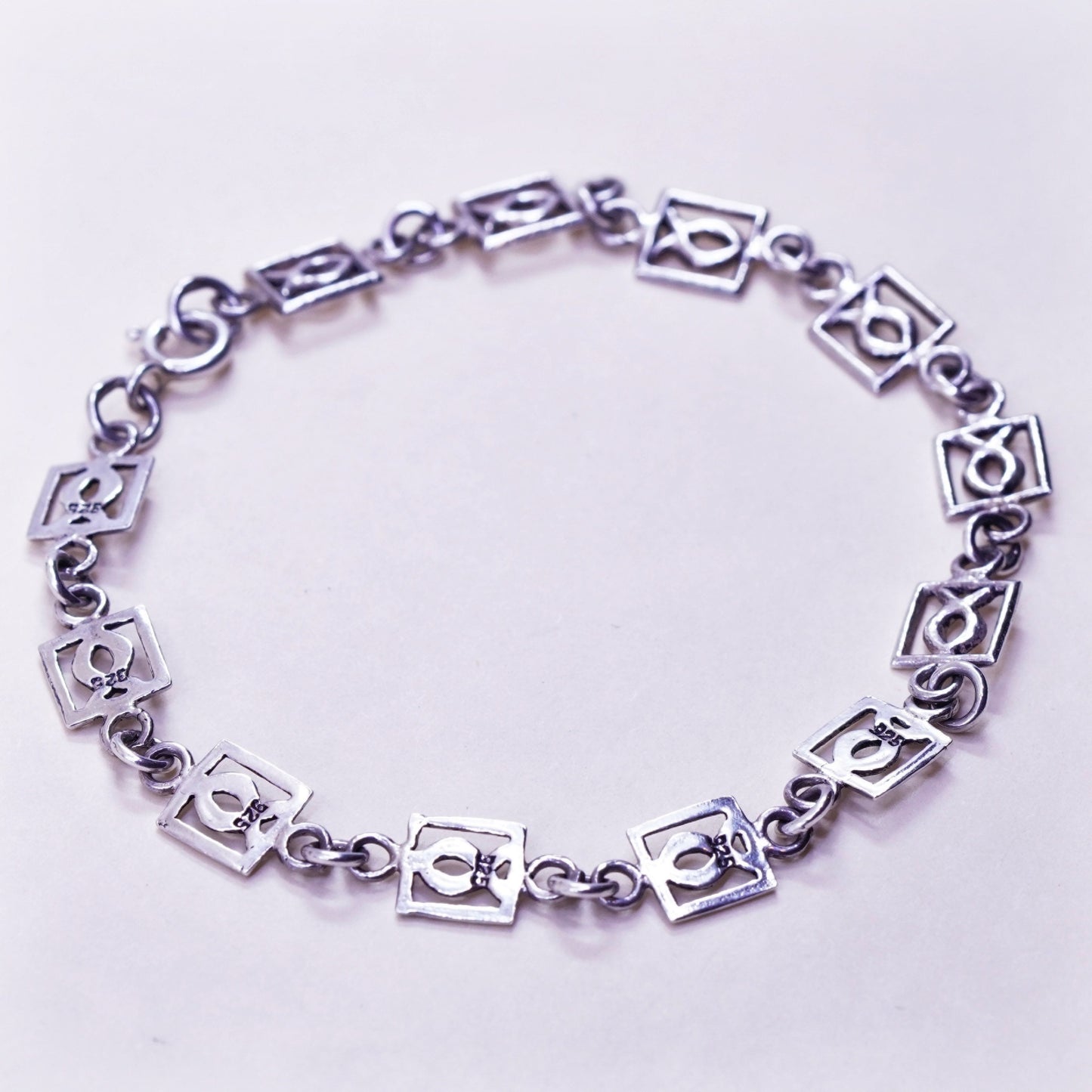 7.5”, Vintage sterling silver handmade bracelet, 925 silver fish link chain