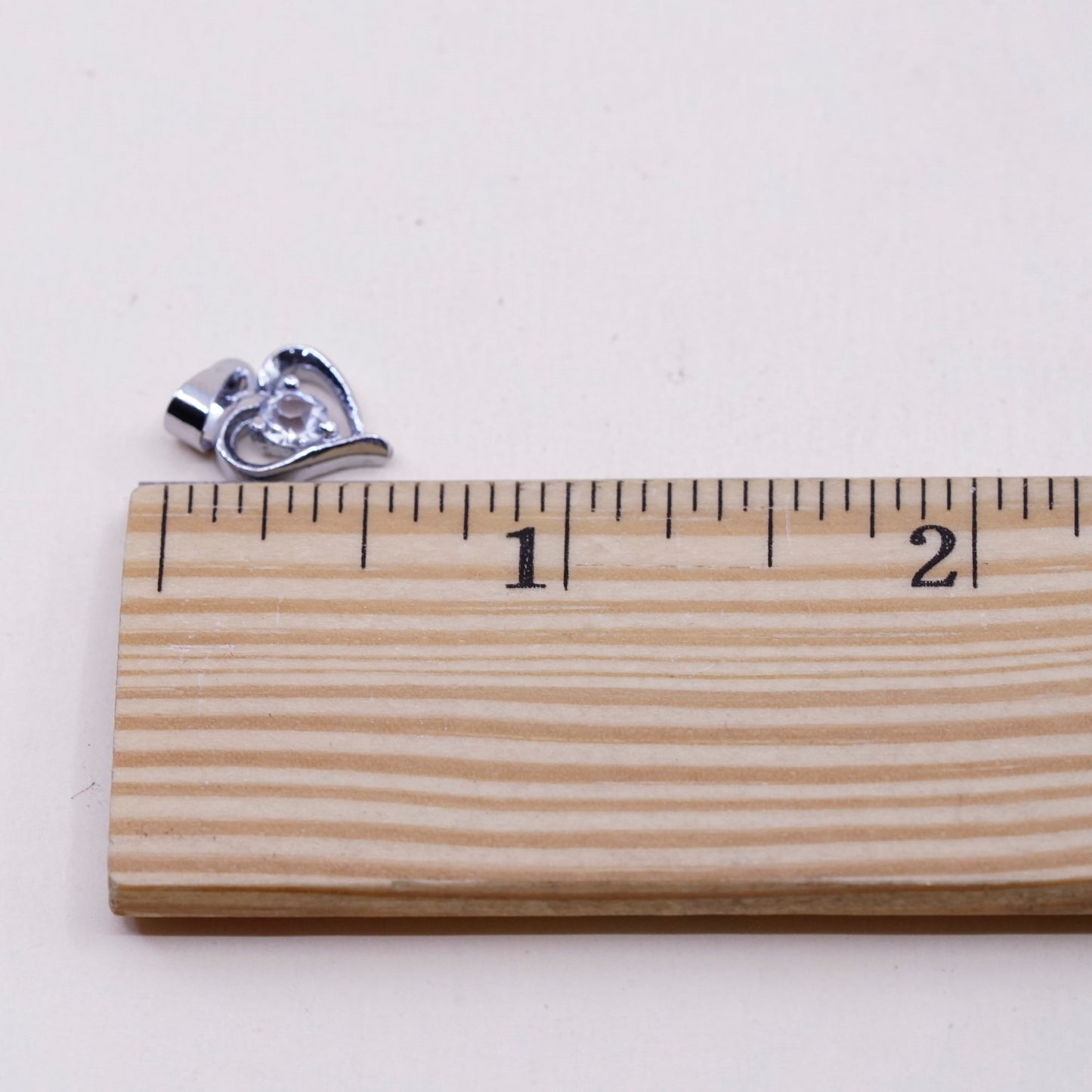 Vintage sterling silver pendant, heart round cut clear Cz, 925 heart pendant