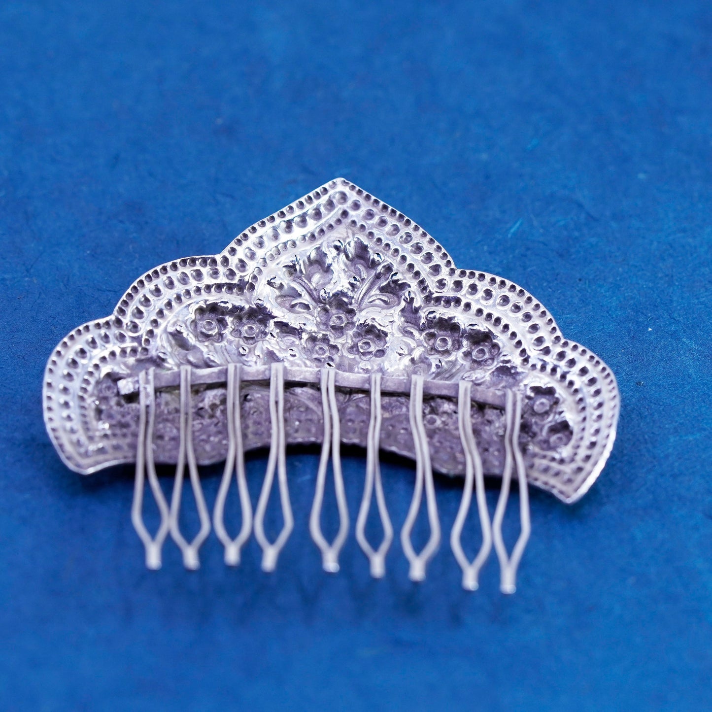 Naive American Sterling 925 silver Hair comb, Handcrafted Swirl Pattern