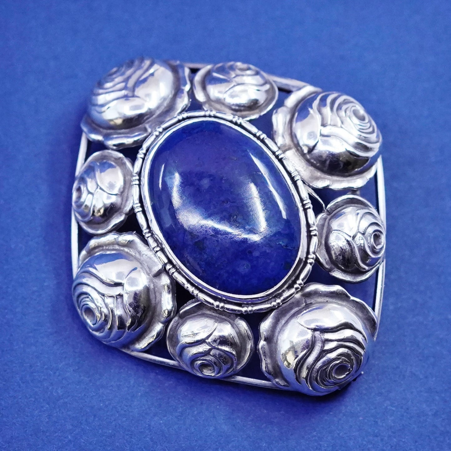 vtg Art Deco Sterling Silver Floral handmade brooch, 1960s 925 rose flower pin
