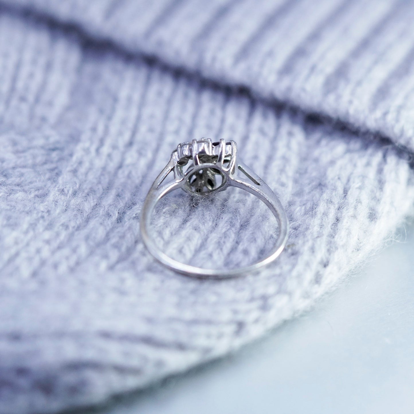 Size 10.5, vintage Sterling 925 silver handmade ring with sapphire and cz