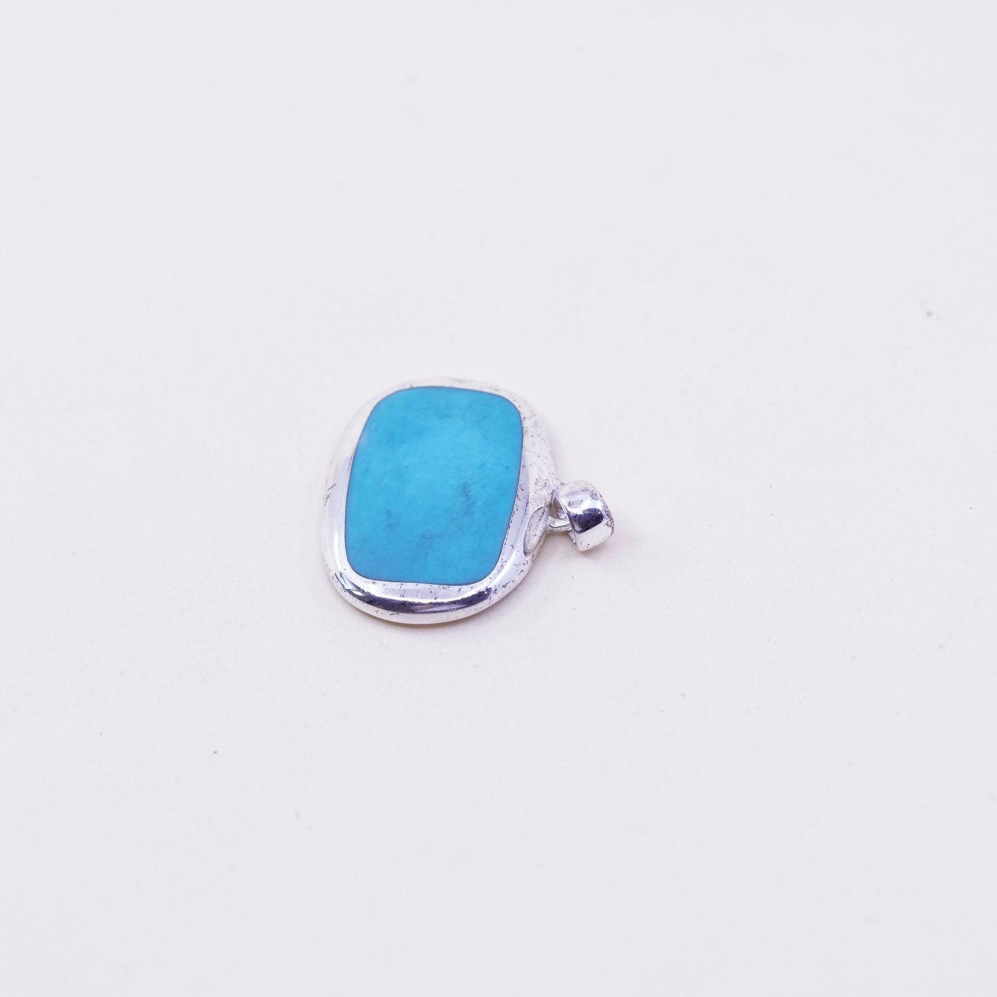 Vintage sterling 925 silver handmade pendant with square turquoise