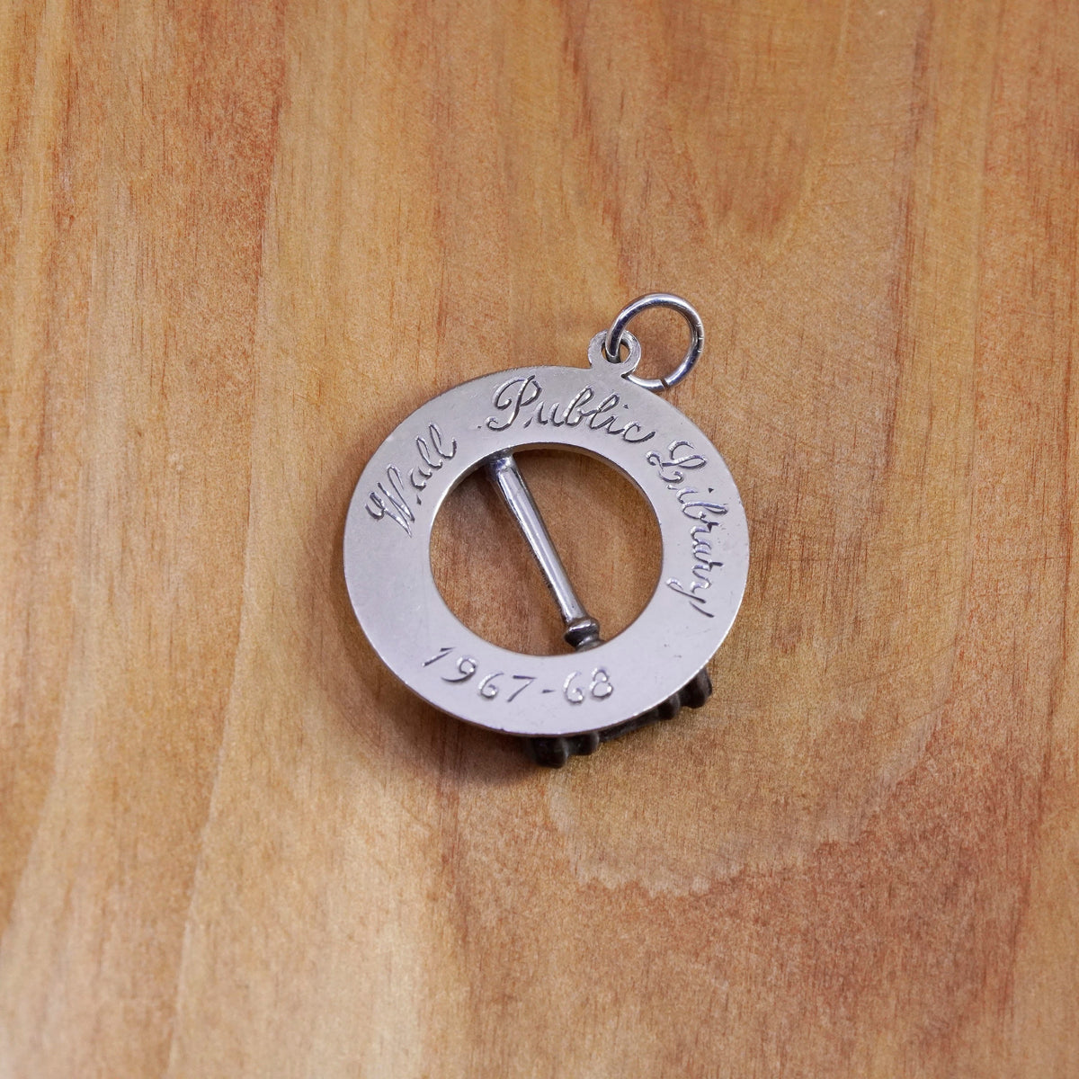 Vintage Sterling silver handmade pendant, 925 circle charm with cz