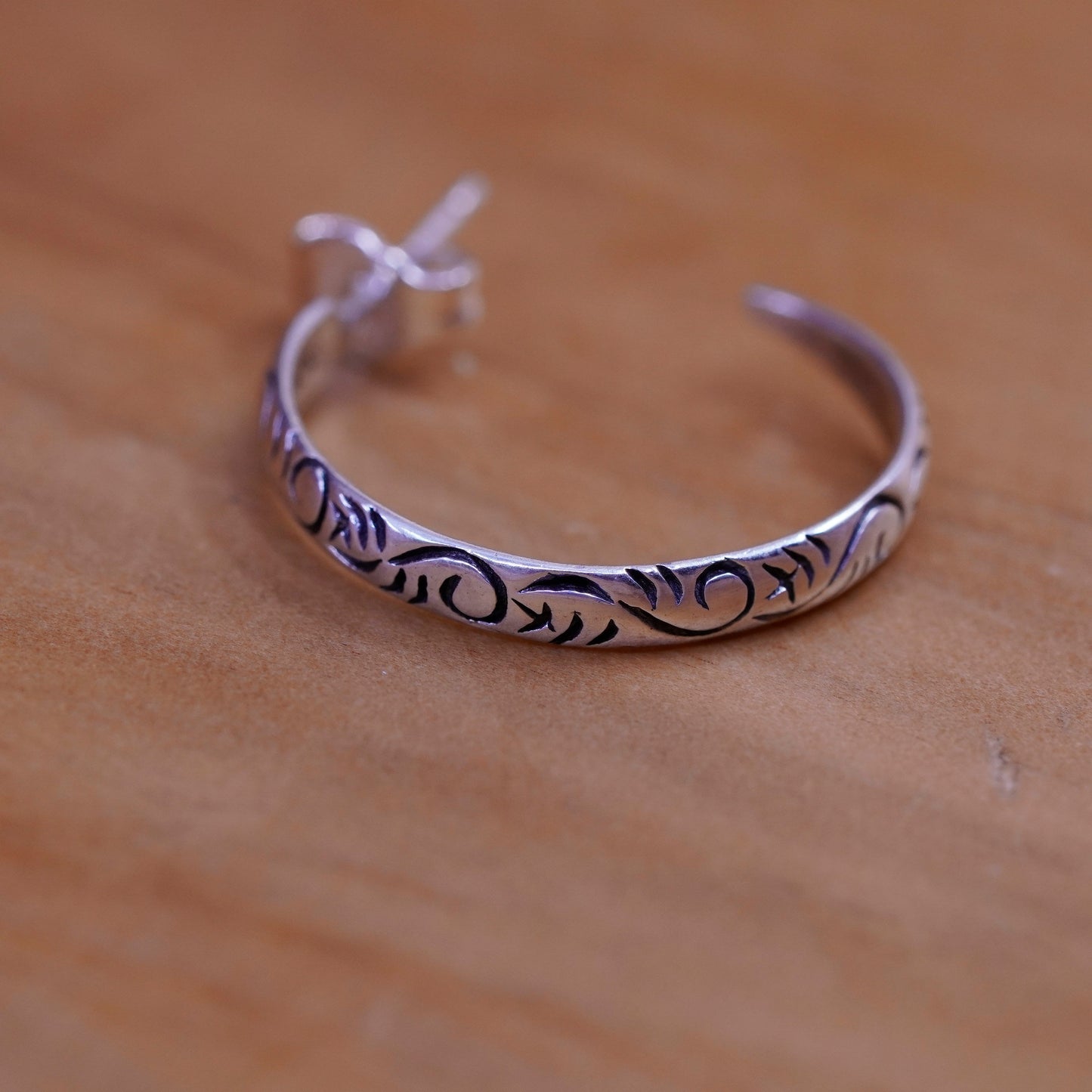 0.75”, Sterling silver handmade hoop earrings, textured 925 huggie studs