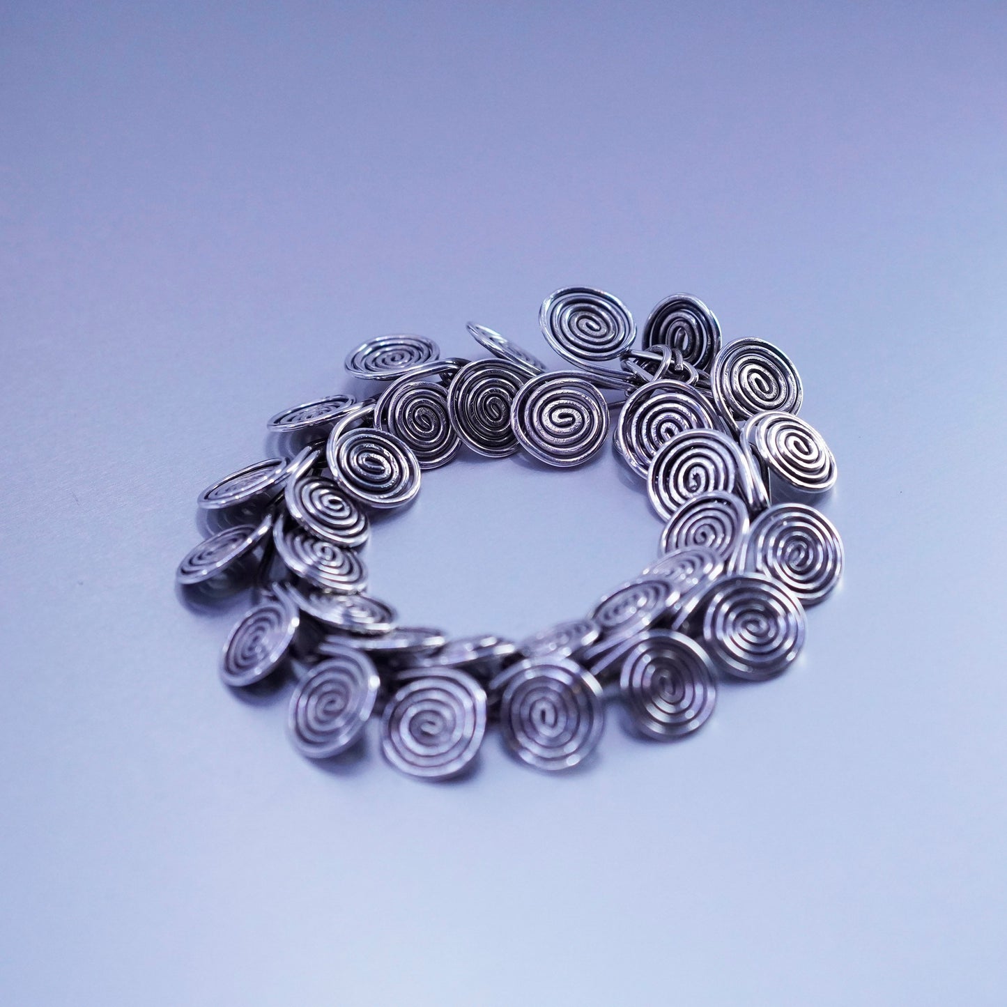 6.25”, Vintage Sterling 925 silver handmade bracelet, swirly chain