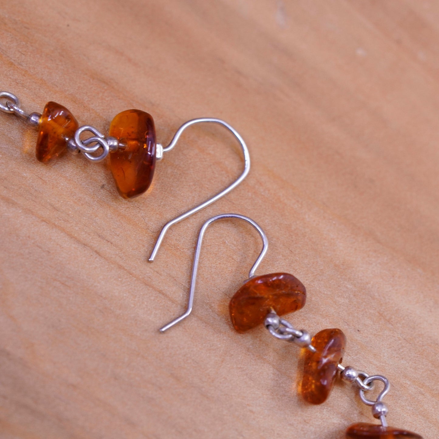 Vintage Sterling 925 silver handmade earrings with Amber nugget