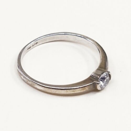 Sz 6.75, Sterling Silver Handmade Ring, 925 Silver Engagement Ring W/ Crystal
