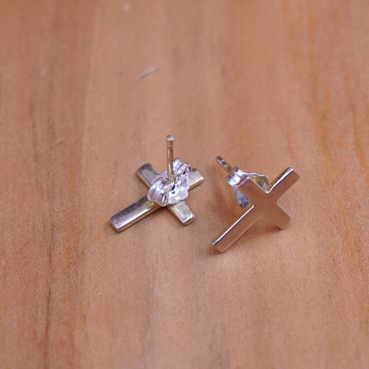 Vintage Sterling silver handmade earrings, 925 cross studs