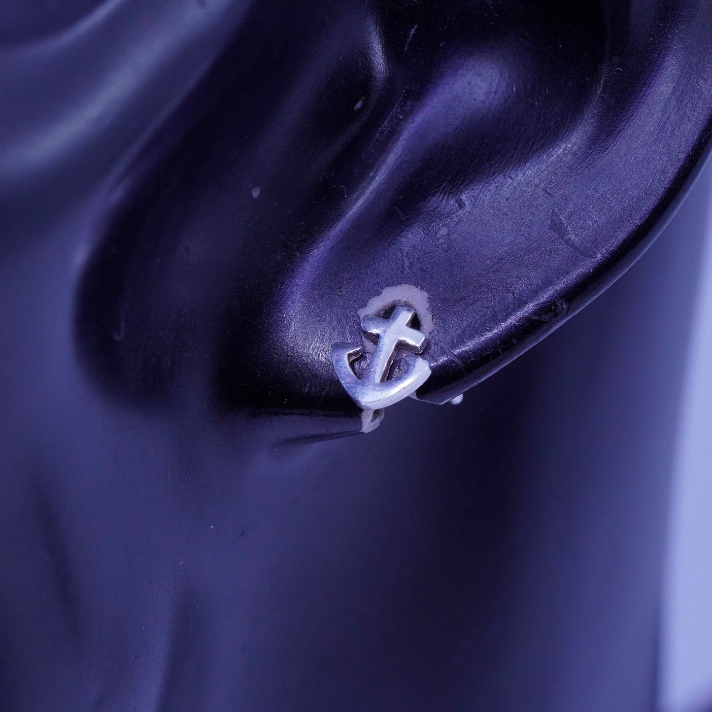 Vintage Sterling silver handmade earrings, 925 anchor studs