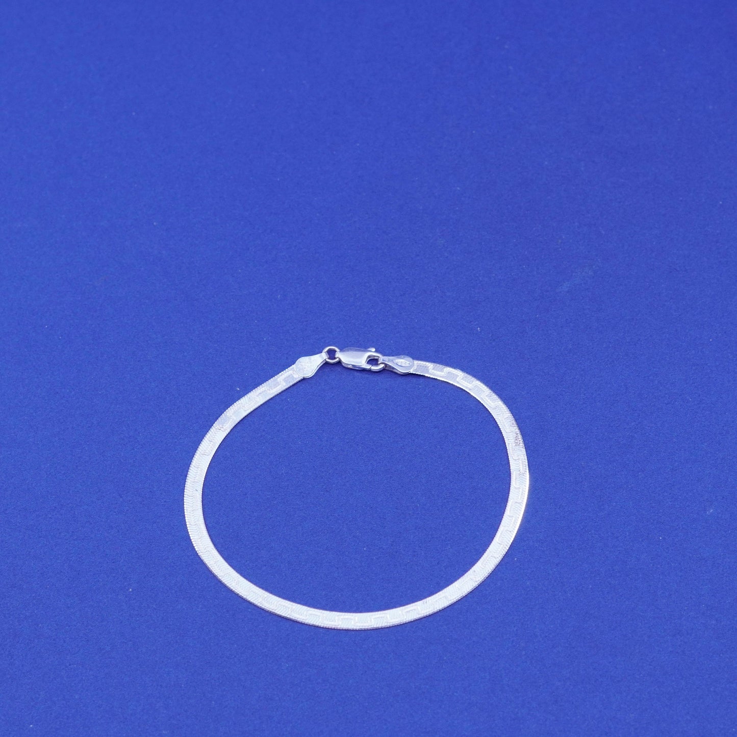 7.25”, vintage Sterling silver handmade bracelet textured 925 herringbone chain