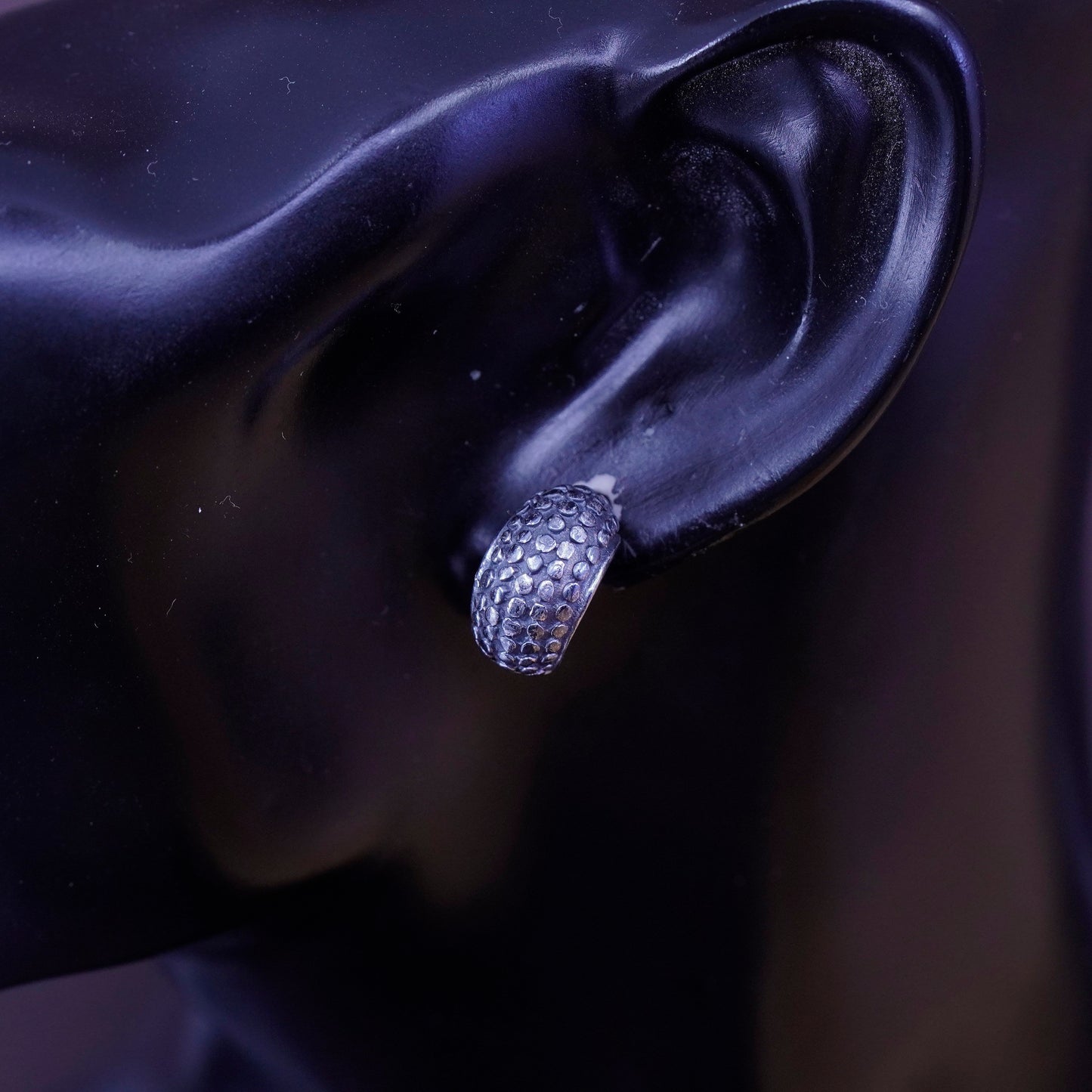 0.5”, vintage Sterling silver handmade earrings, 925 bead textured hoops