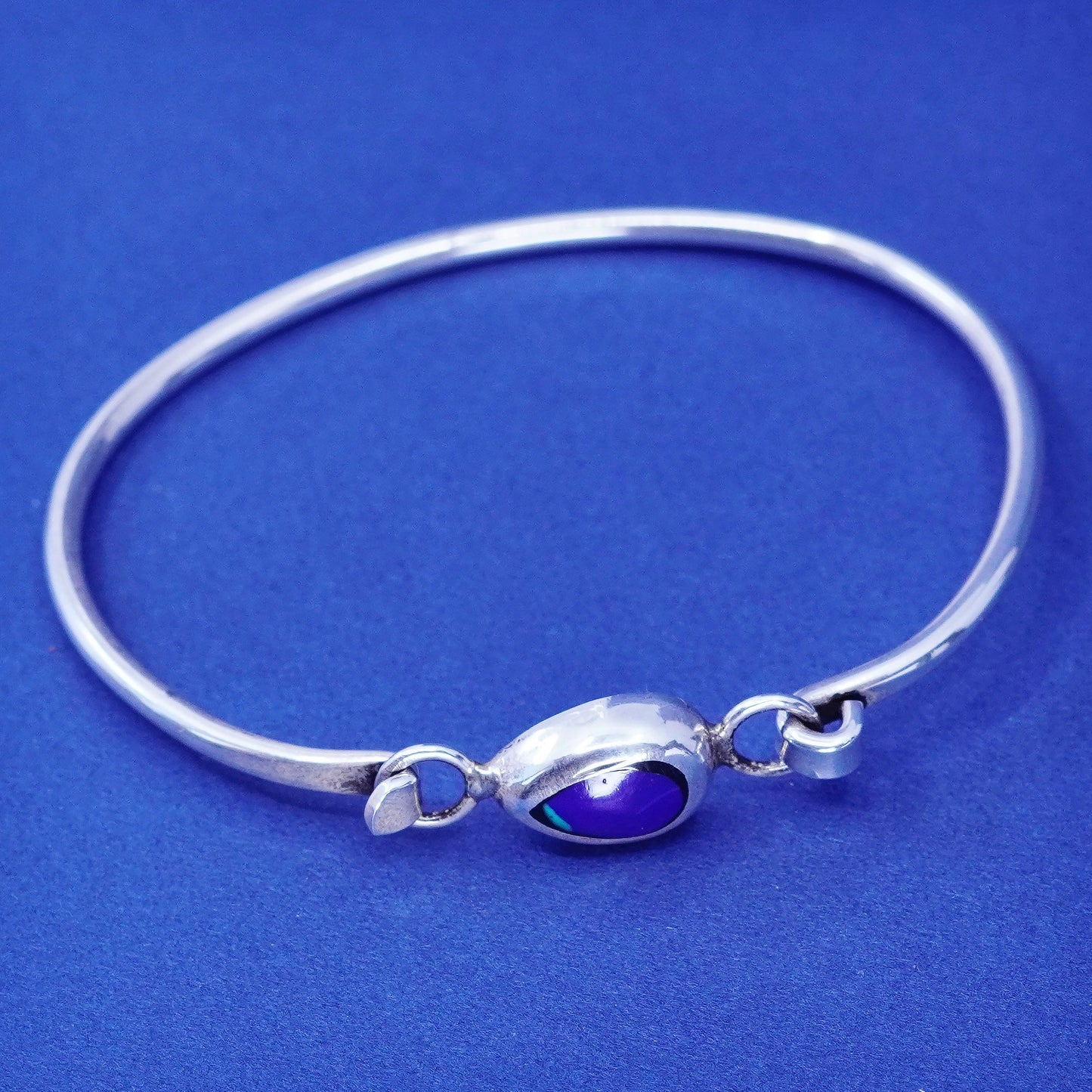 6.5”, vintage sterling silver handmade bracelet, 925 hinged bangle w/ rainstone