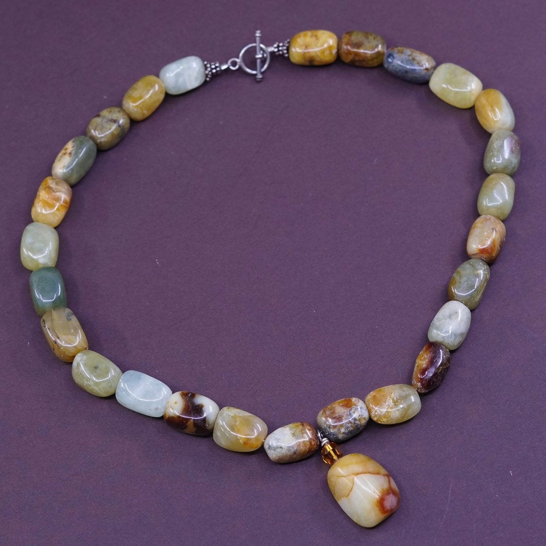 16", vtg handmade necklace, genuine lace amethyst and agate beads
