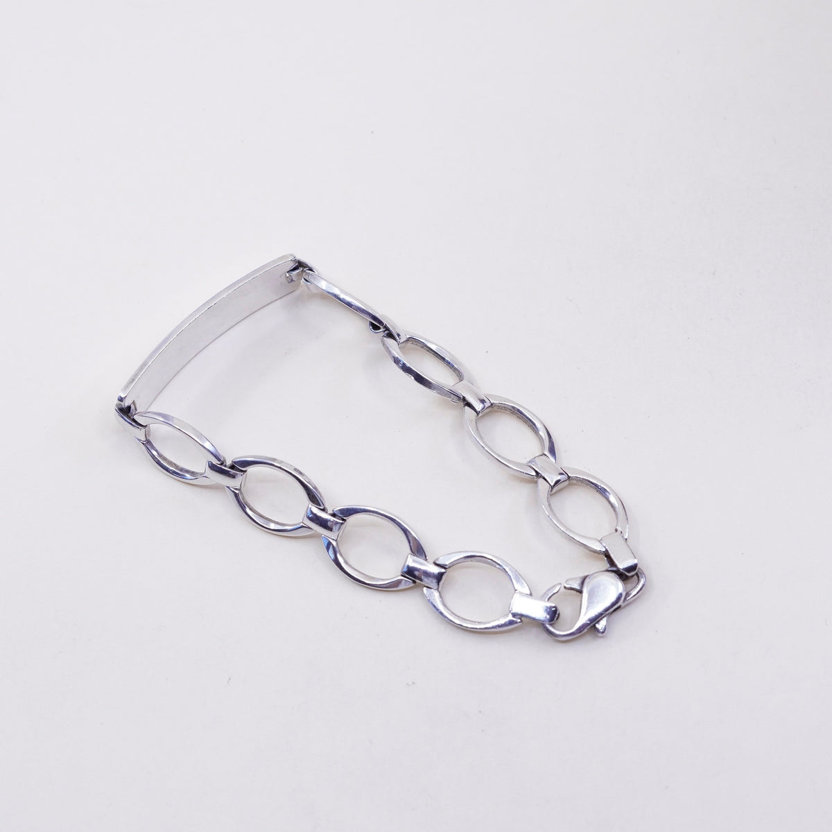 8”, Vintage sterling silver bracelet, 925 circle chain with blank bar tag
