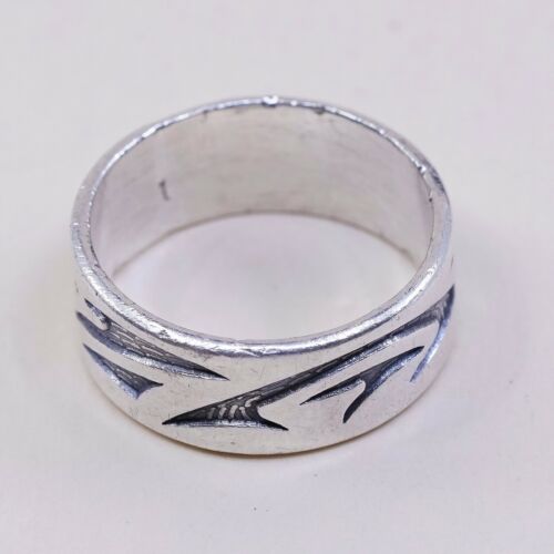 Size 10, Vtg Sterling Silver Handmade Texture Embossed Ring, Mexico 925 Band