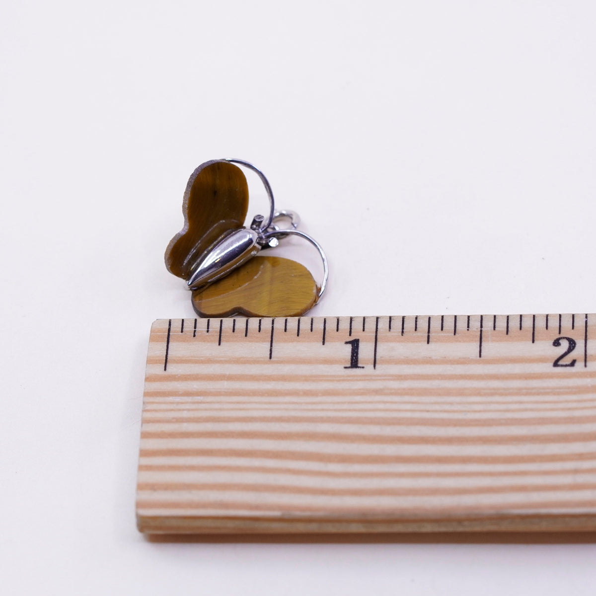 Vintage sterling silver butterfly with golden tiger eye, 925 handmade pendant