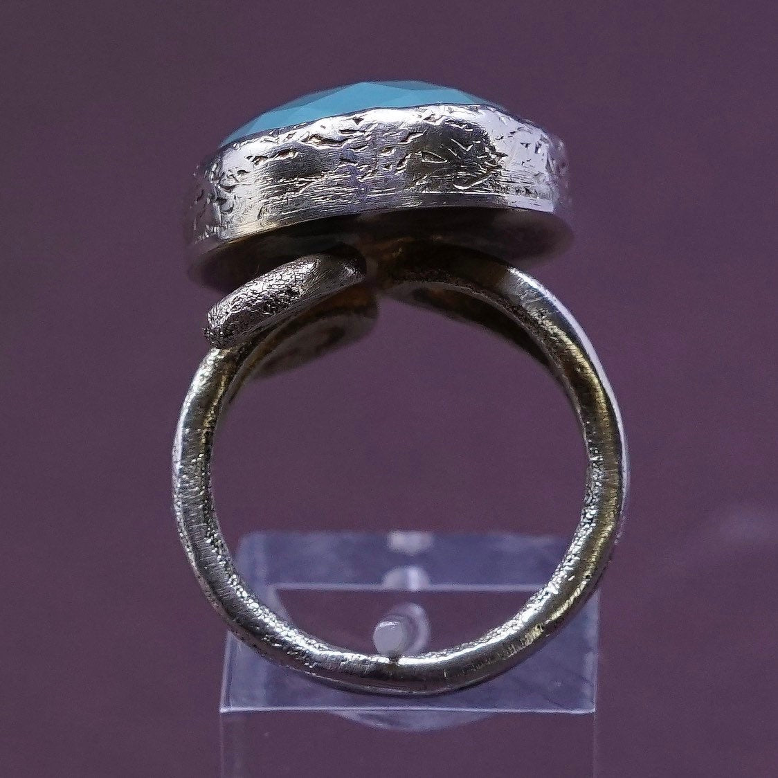 sz 7, vtg handmade statement Sterling Silver statement ring w/ Chalcedony Ring