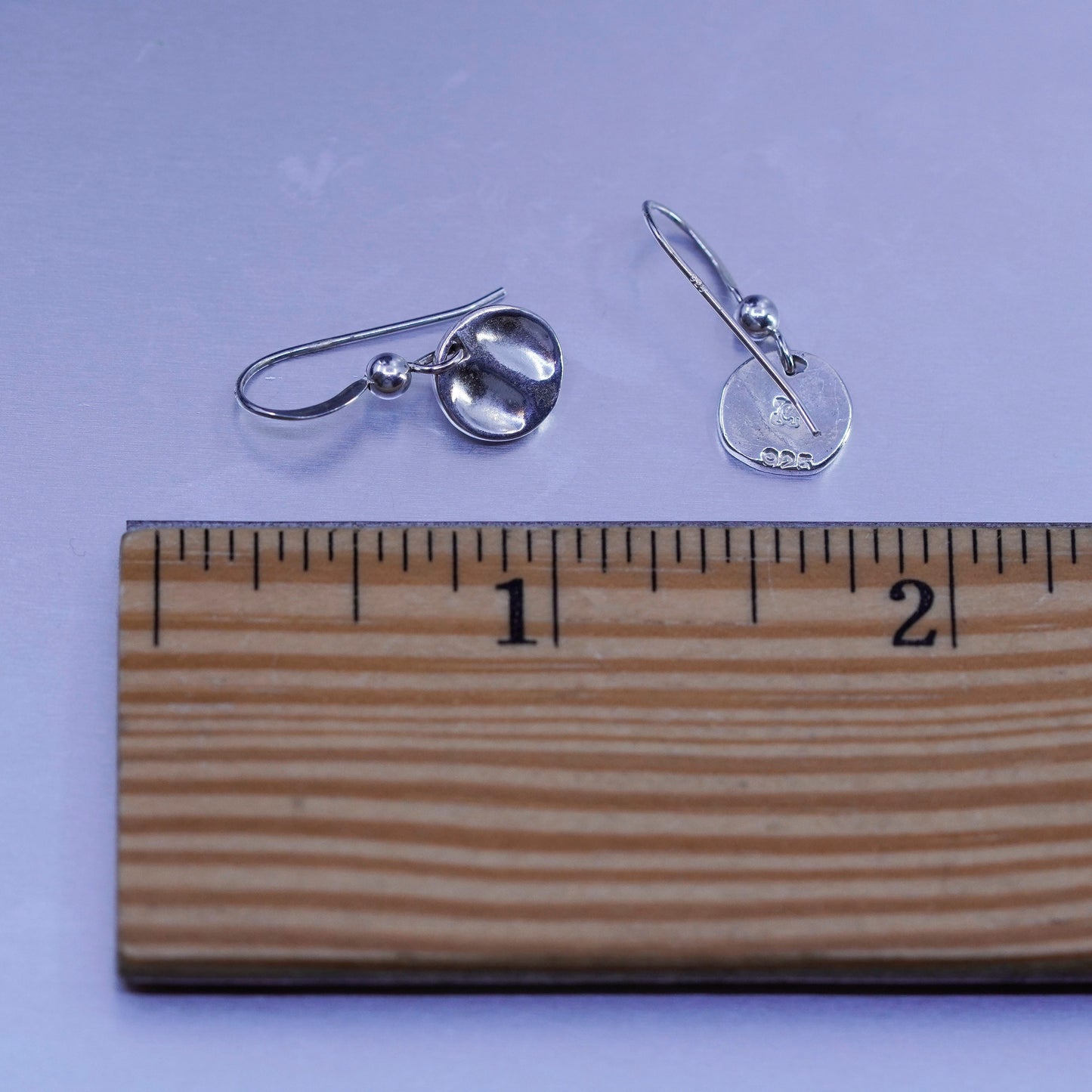 vintage Sterling silver handmade earrings, 925 hammered disc dangles